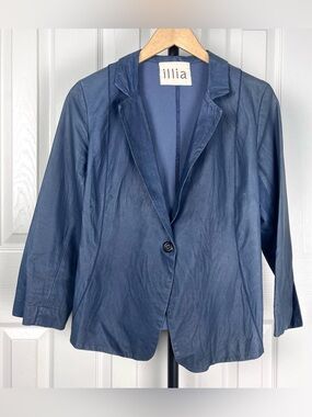 Illia Blue One-Button Leather Jacket
